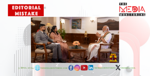 EDITORIAL MISTAKE PM Modi. Thanthi TV anchors Hariharan Ashoka Varshini in the Image. The Media Monitoring Logo and their Social Media links also present